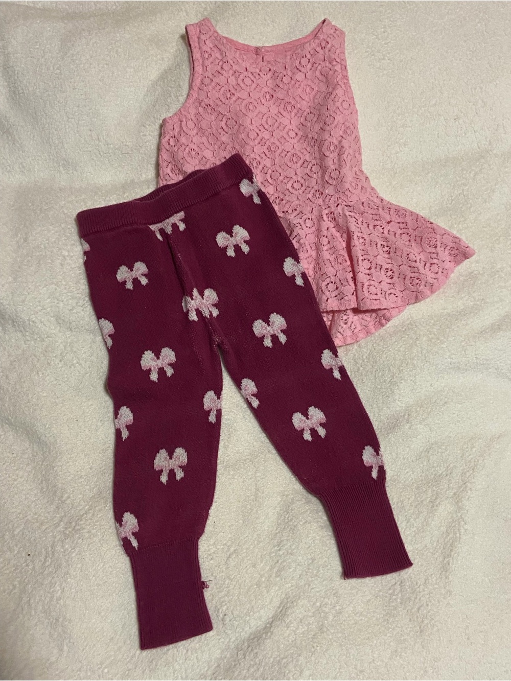 Joe Fresh Pink Lace Top with Berry Knit Leggings